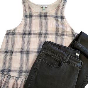 Asymmetrical 100% Cotton Pink and Black Plaid Tank Top by Susina in Size Large